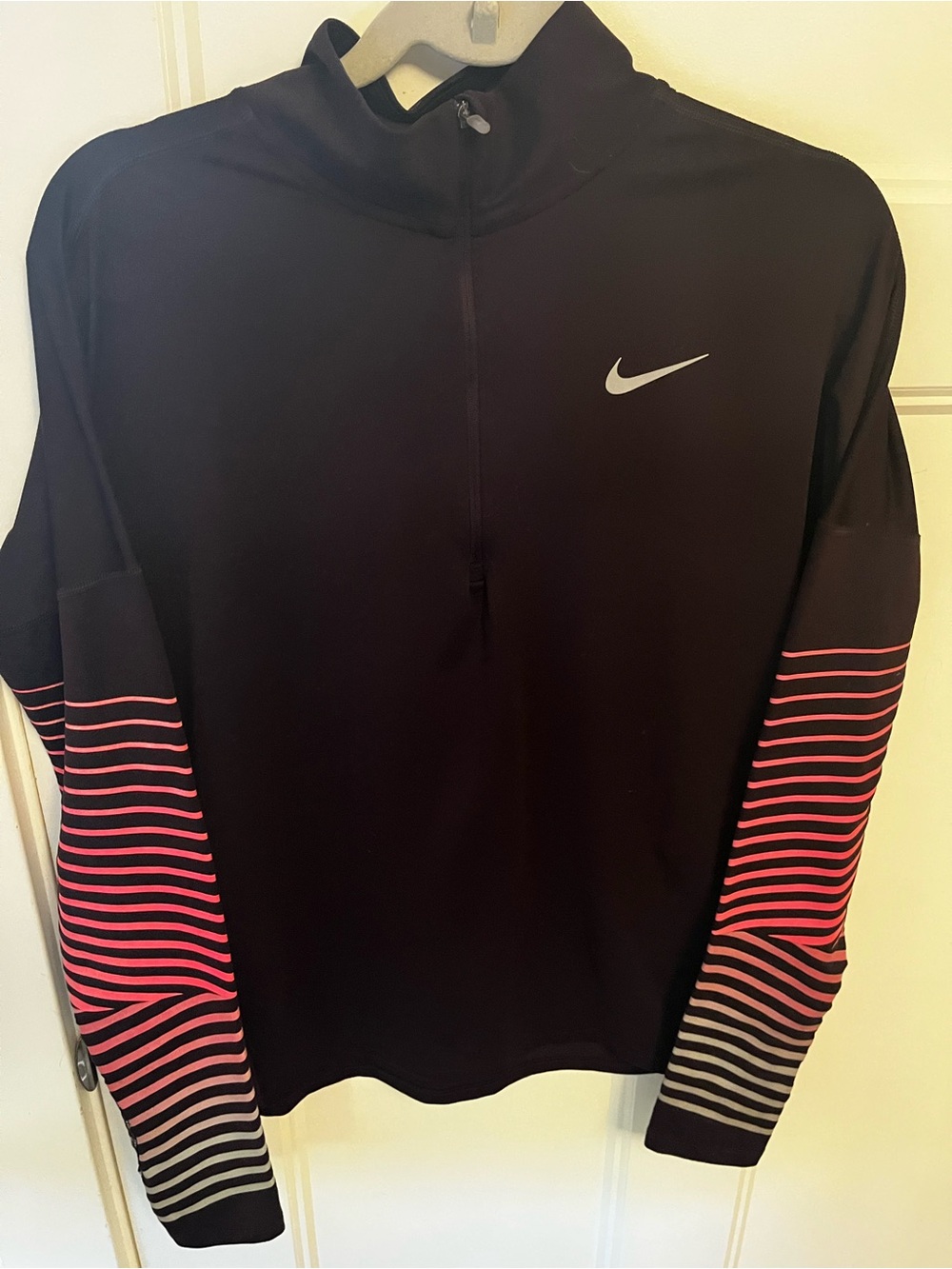 Nike Black Half-Zip Performance Jacket with Pink Gradient Striped Sleeves